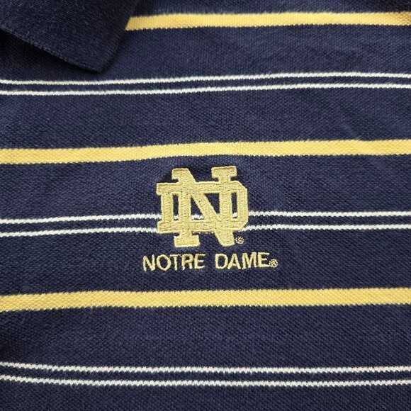 Notre Dame Fighting Irish Polo Shirt Mens Large Blue Striped Vintage College - Picture 3 of 8